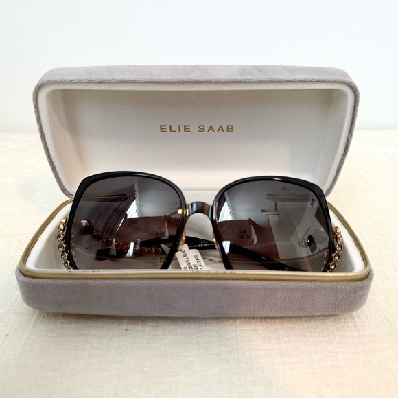 Elie Saab Black & Gold Sunglasses NWT with Case main image 8